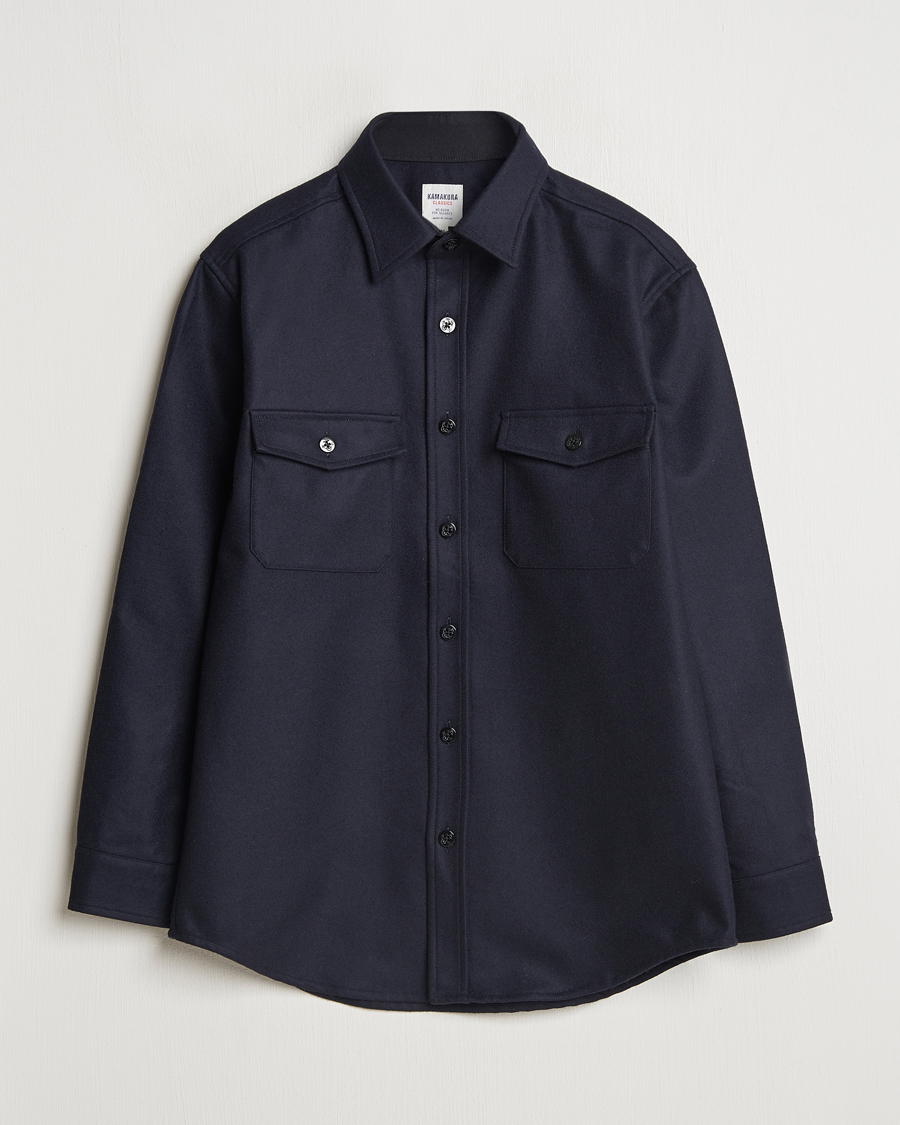Hombres | Camisas | Kamakura Shirts | Wool Flannel CPO Shirt Navy