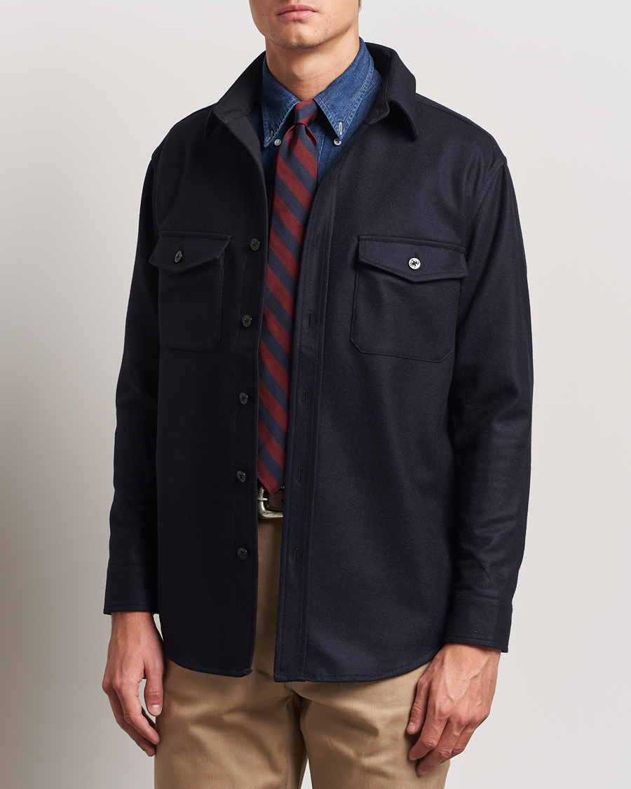 Hombres | Camisas | Kamakura Shirts | Wool Flannel CPO Shirt Navy