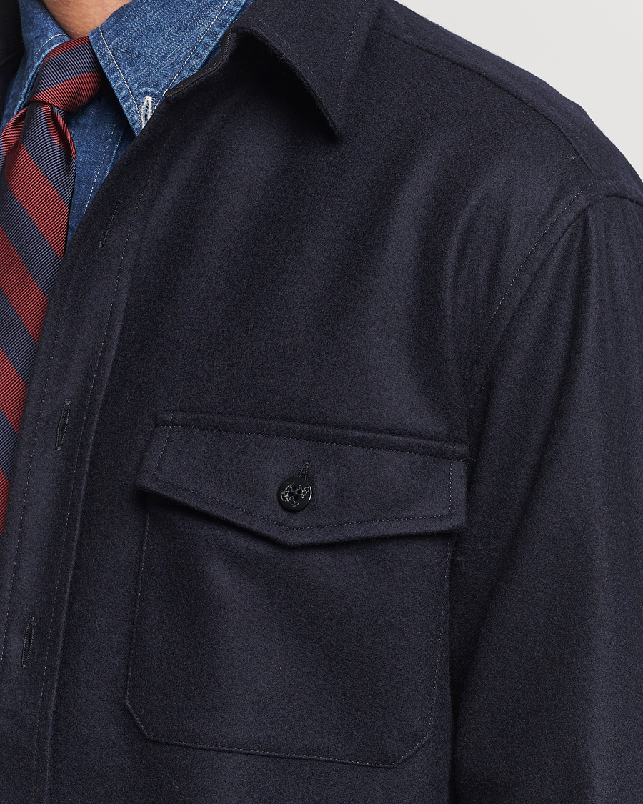 Hombres | Camisas | Kamakura Shirts | Wool Flannel CPO Shirt Navy