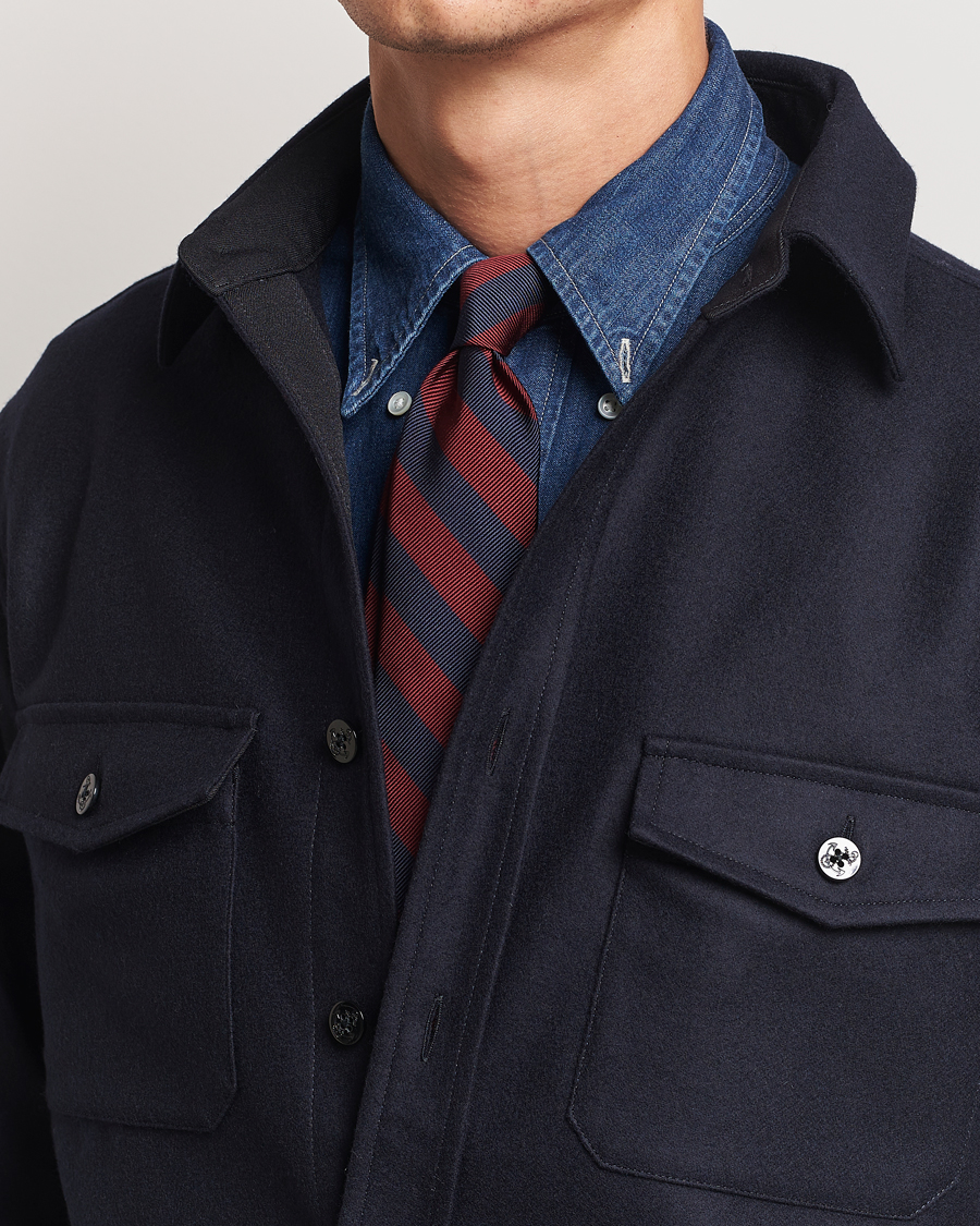 Hombres | Kamakura Shirts Vintage Ivy Regimental Stripe Silk Tie Navy/Burgundy | Kamakura Shirts | Vintage Ivy Regimental Stripe Silk Tie Navy/Burgundy