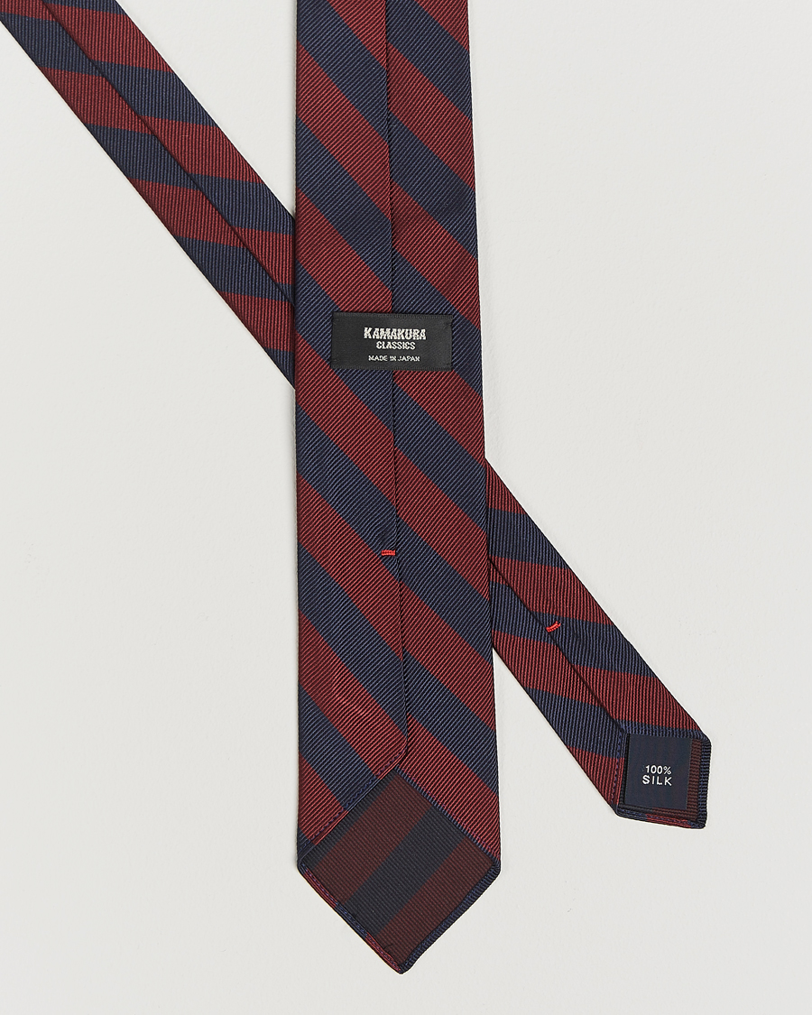 Hombres | Kamakura Shirts Vintage Ivy Regimental Stripe Silk Tie Navy/Burgundy | Kamakura Shirts | Vintage Ivy Regimental Stripe Silk Tie Navy/Burgundy
