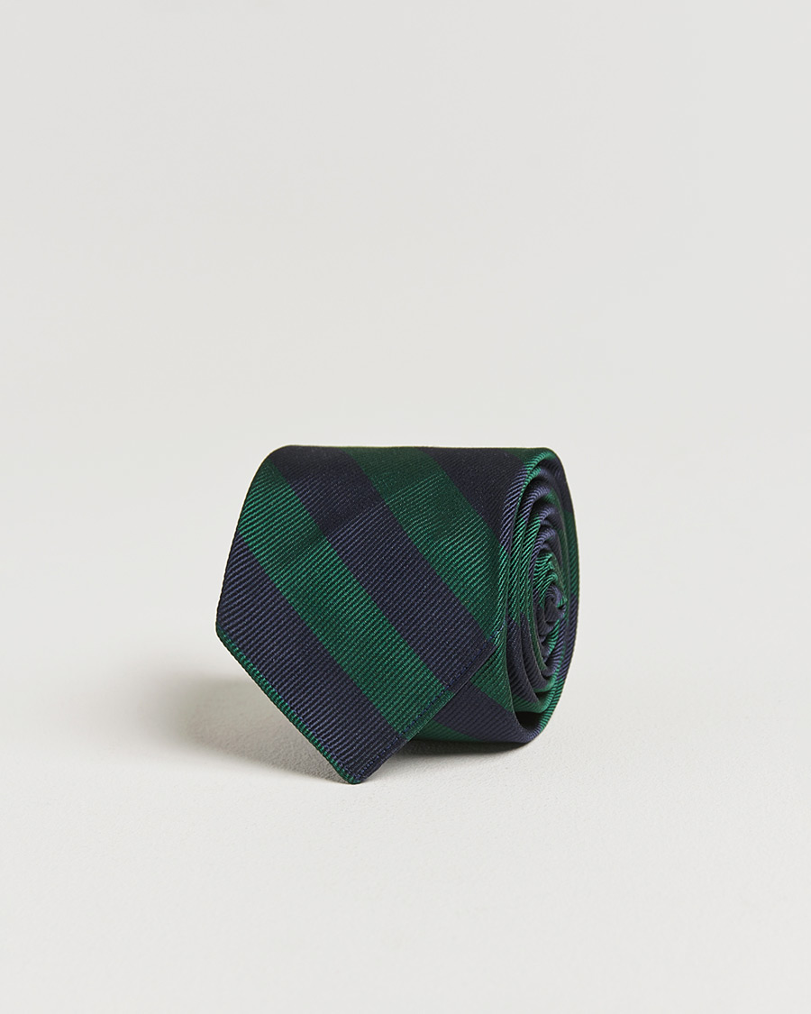 Hombres | Kamakura Shirts Vintage Ivy Regimental Stripe Silk Tie Navy/Green | Kamakura Shirts | Vintage Ivy Regimental Stripe Silk Tie Navy/Green