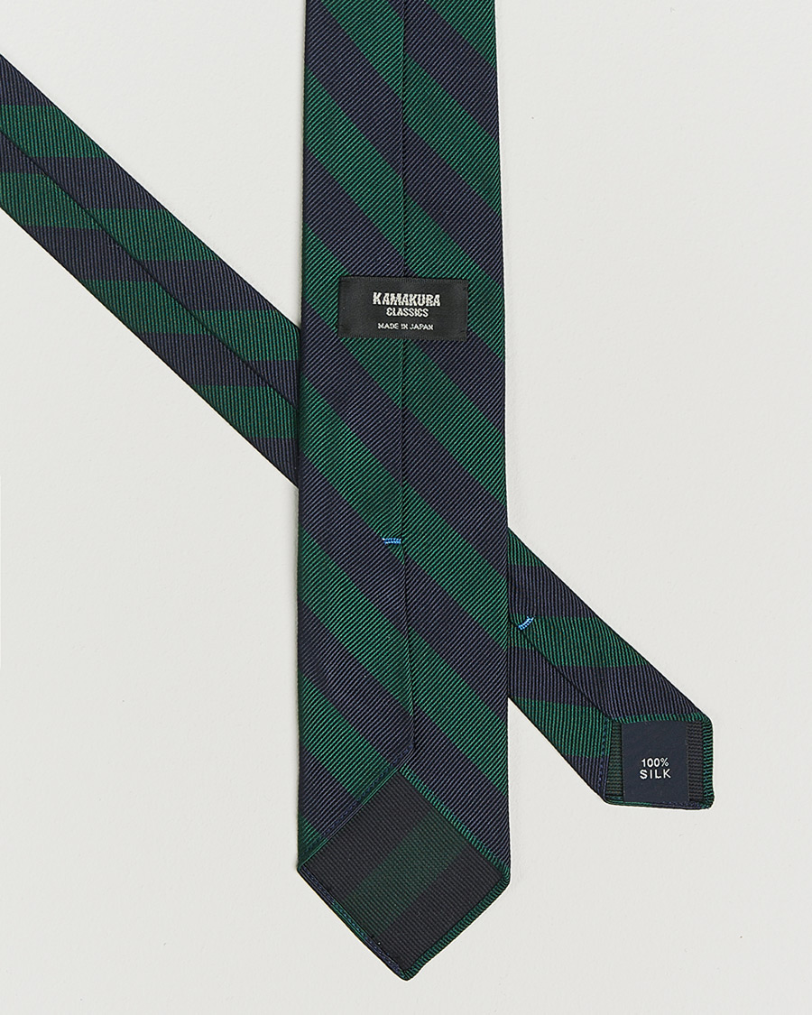Hombres | Kamakura Shirts Vintage Ivy Regimental Stripe Silk Tie Navy/Green | Kamakura Shirts | Vintage Ivy Regimental Stripe Silk Tie Navy/Green