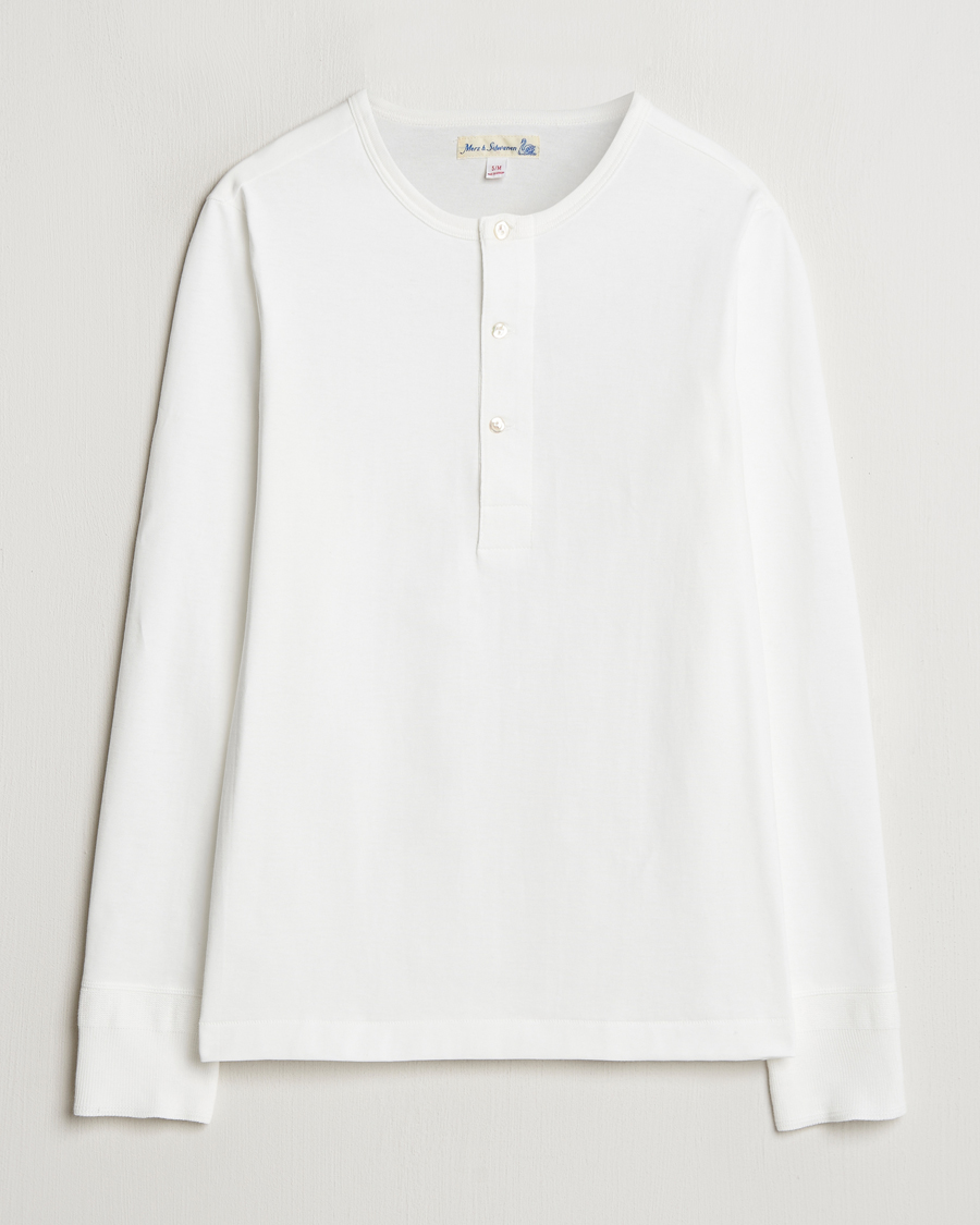 Hombres | Jerséis y prendas de punto | Merz b. Schwanen | Classic Organic Cotton Henley Sweater White