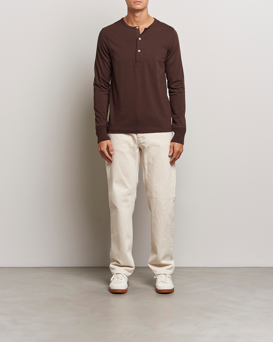 Hombres | Jerséis y prendas de punto | Merz b. Schwanen | Classic Organic Cotton Henley Coffee