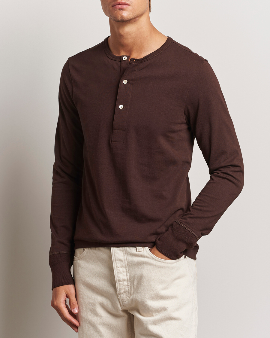 Hombres | Jerséis y prendas de punto | Merz b. Schwanen | Classic Organic Cotton Henley Coffee