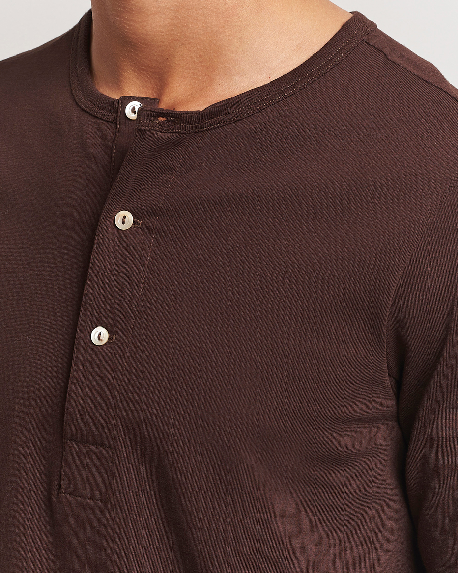 Hombres | Jerséis y prendas de punto | Merz b. Schwanen | Classic Organic Cotton Henley Coffee