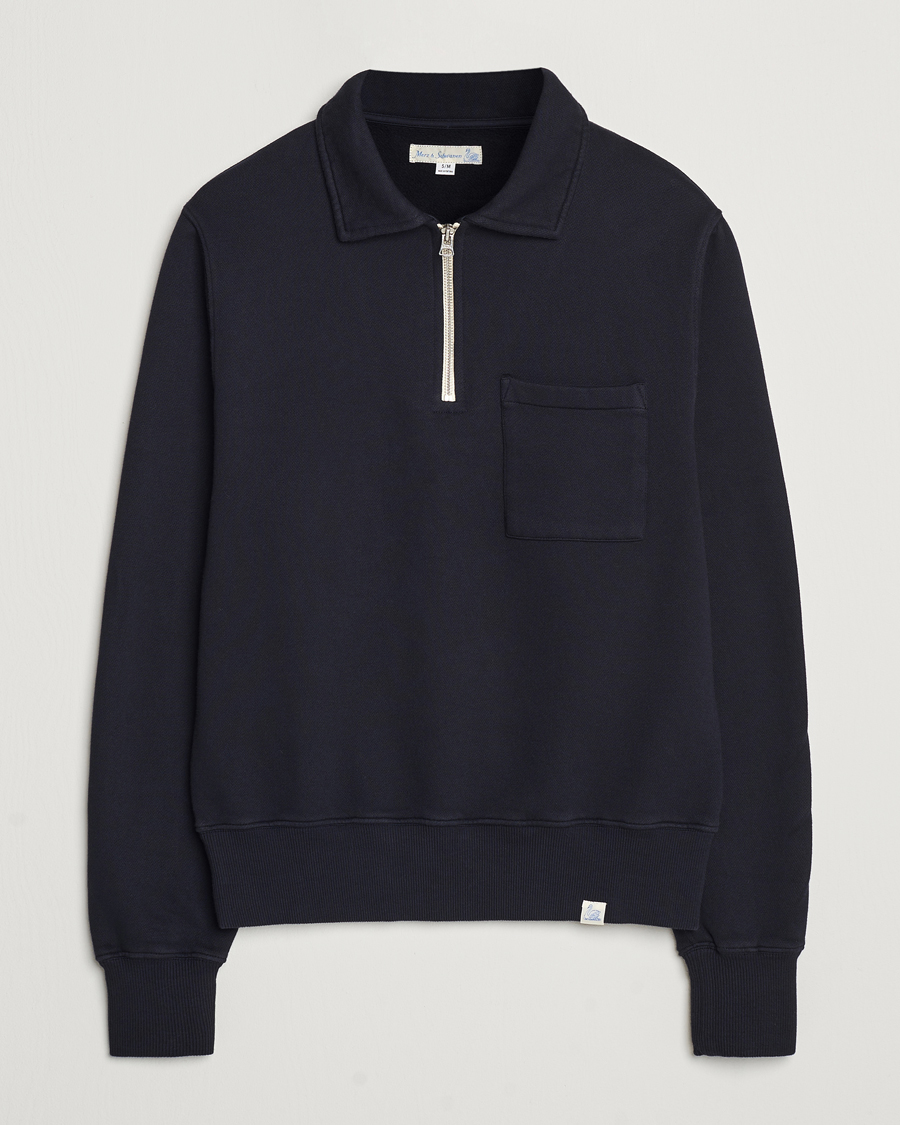 Hombres | Jerséis y prendas de punto | Merz b. Schwanen | Vintage Fleece Half Zip Sweatshirt Dark Navy
