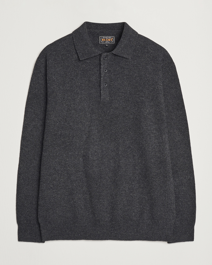 Hombres | Jerséis y prendas de punto | BEAMS PLUS | Long Sleeve Knitted Polo Charcoal