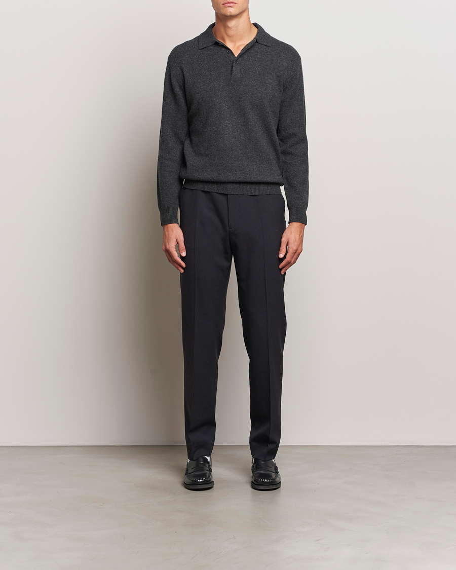 Hombres | Jerséis y prendas de punto | BEAMS PLUS | Long Sleeve Knitted Polo Charcoal