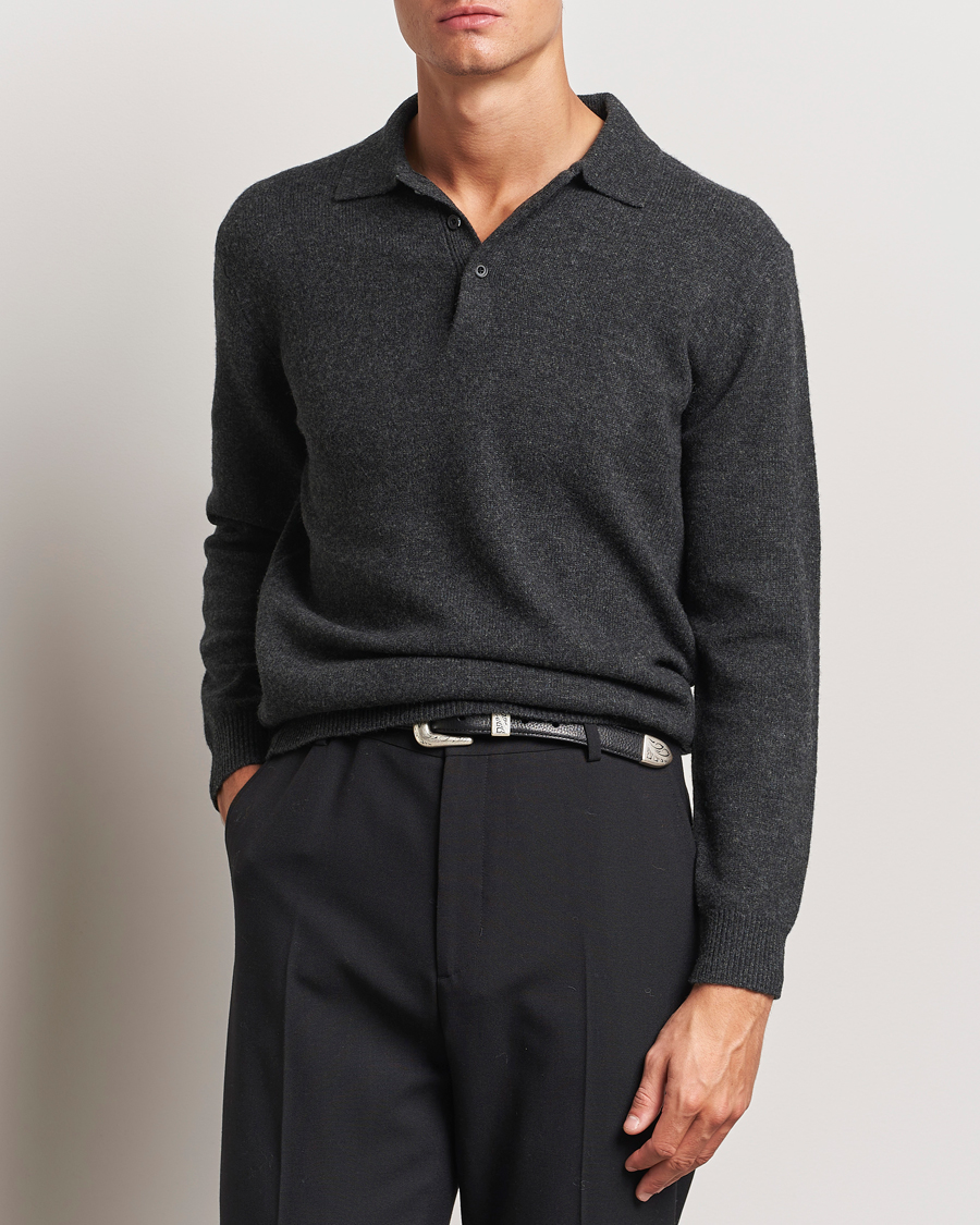 Hombres | Jerséis y prendas de punto | BEAMS PLUS | Long Sleeve Knitted Polo Charcoal