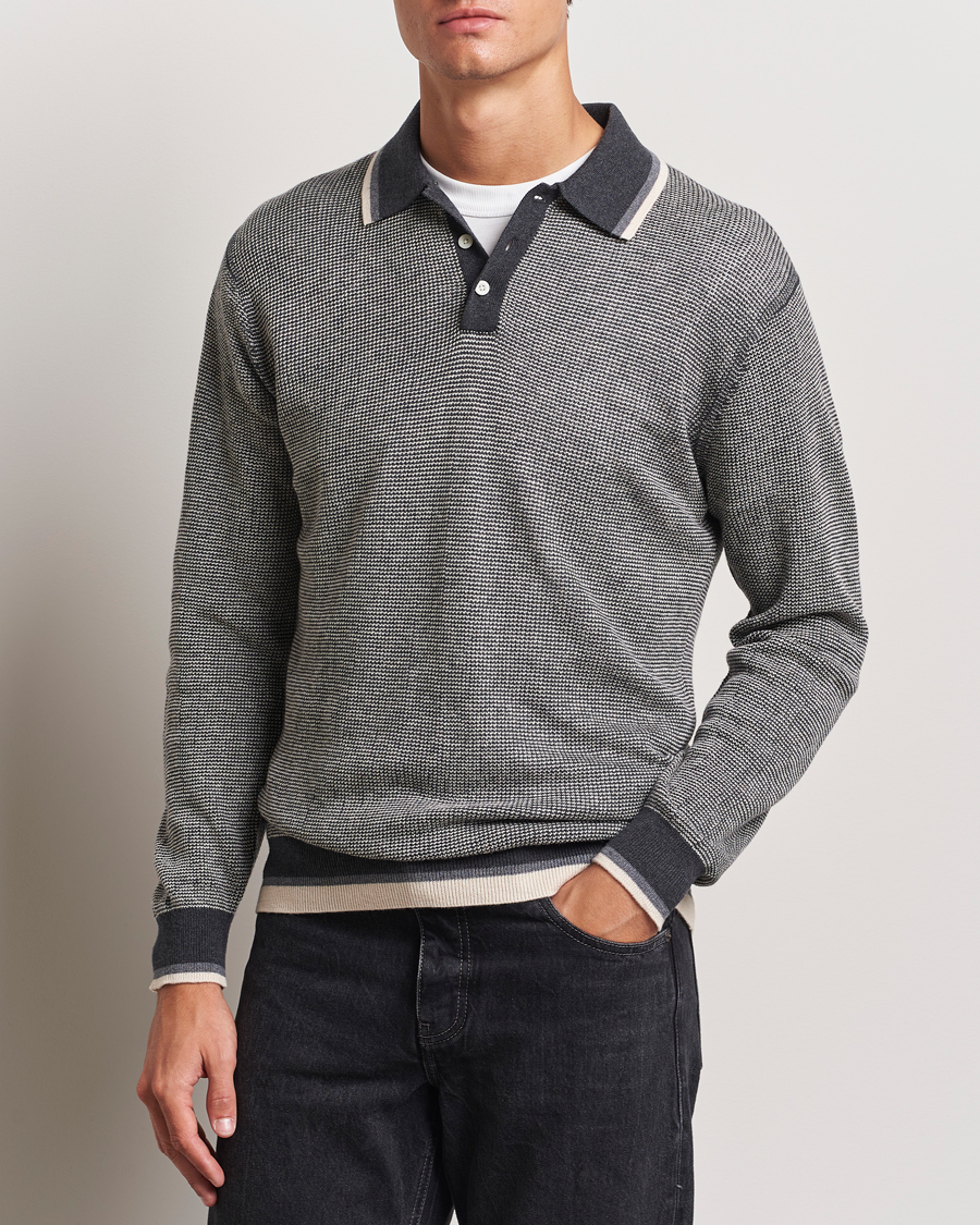 Hombres | Jerséis y prendas de punto | BEAMS PLUS | Collar Line Knitted Polo Charcoal
