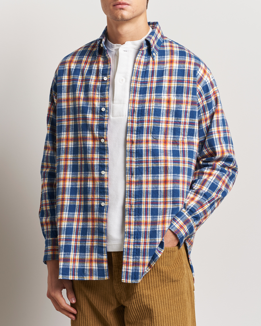 Hombres | Camisas | BEAMS PLUS | Brushed Flannel Button Down Shirt Blue