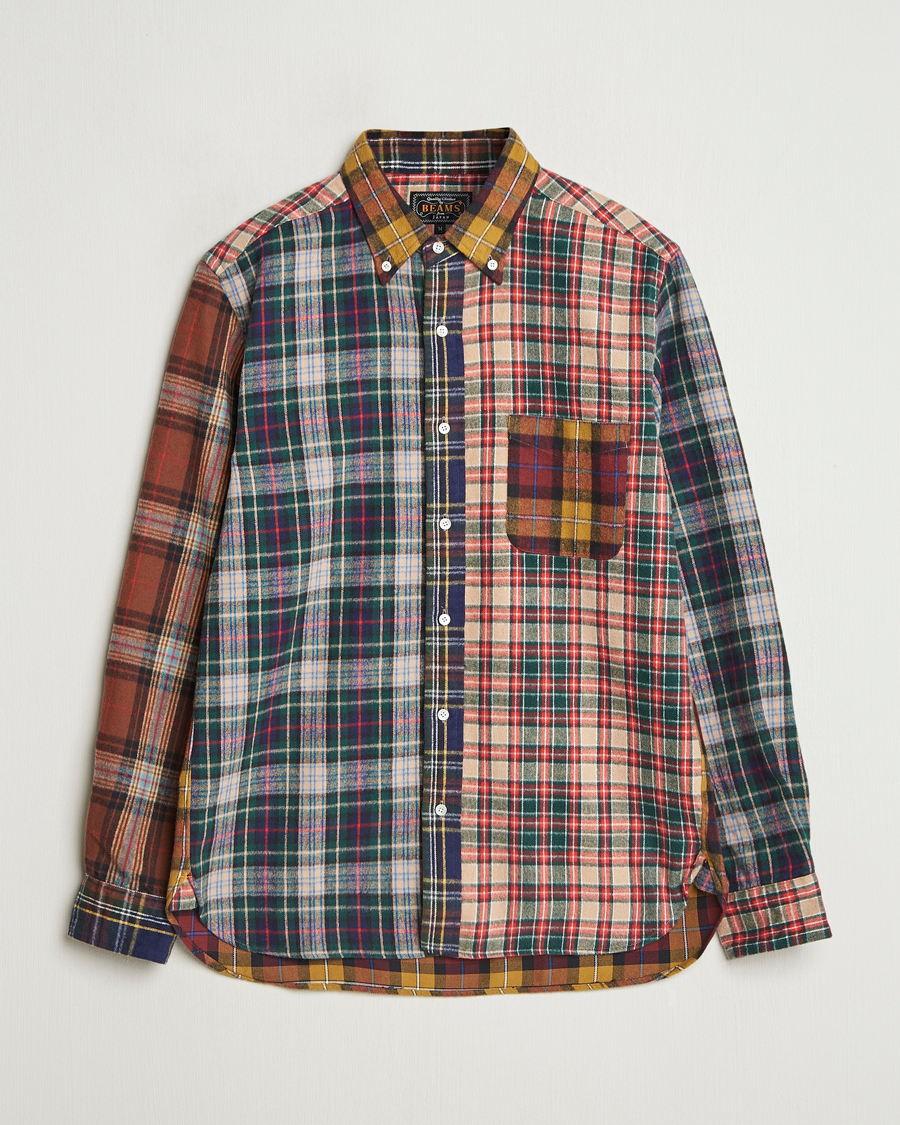 Hombres | Camisas | BEAMS PLUS | Patchwork Flannel Button Down Shirt Mustard Multi