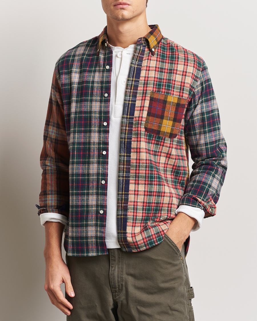 Hombres | Camisas | BEAMS PLUS | Patchwork Flannel Button Down Shirt Mustard Multi