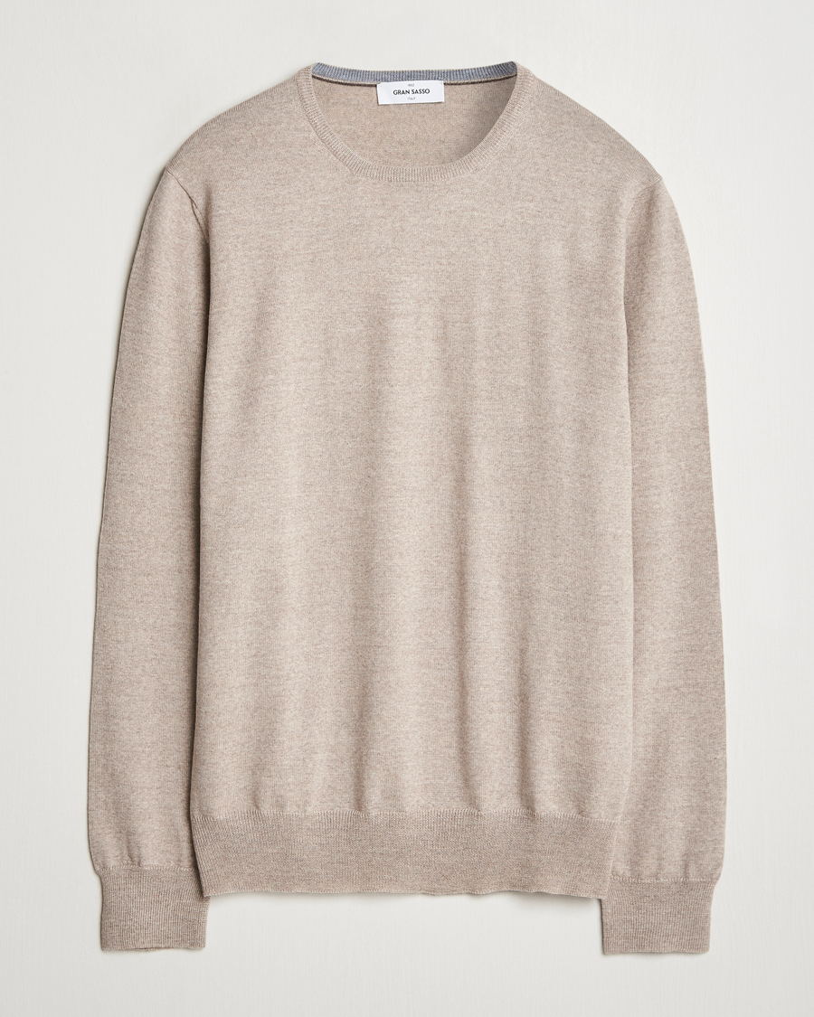 Hombres | Jerséis y prendas de punto | Gran Sasso | Merino Fashion Fit Crew Neck Pullover Light Beige