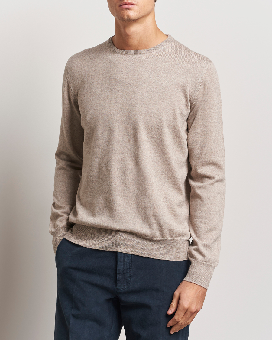 Hombres | Jerséis y prendas de punto | Gran Sasso | Merino Fashion Fit Crew Neck Pullover Light Beige