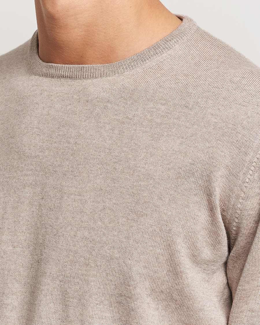 Hombres | Jerséis y prendas de punto | Gran Sasso | Merino Fashion Fit Crew Neck Pullover Light Beige