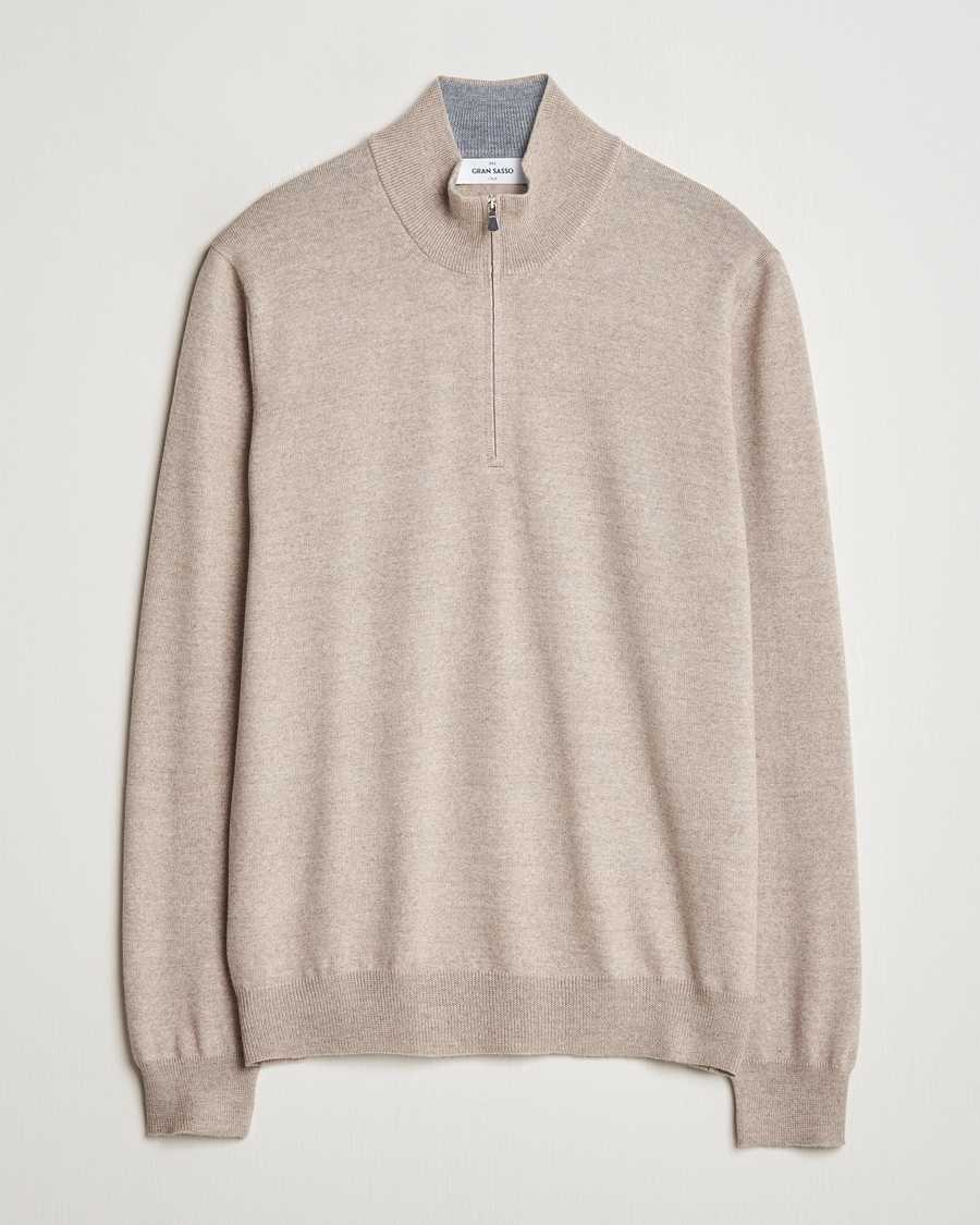 Hombres | Jerséis y prendas de punto | Gran Sasso | Merino Fashion Fit Half Zip Light Beige