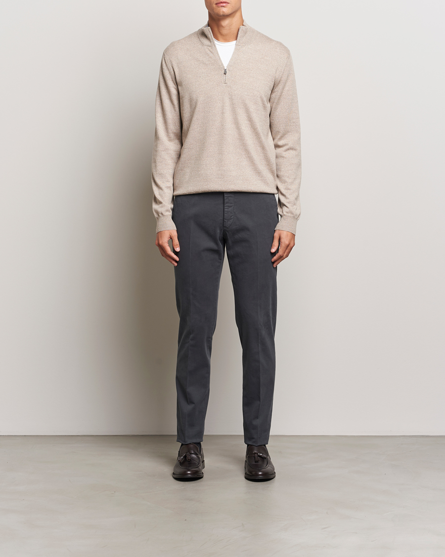 Hombres | Jerséis y prendas de punto | Gran Sasso | Merino Fashion Fit Half Zip Light Beige