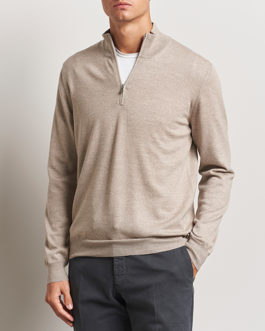 Hombres | Jerséis y prendas de punto | Gran Sasso | Merino Fashion Fit Half Zip Light Beige