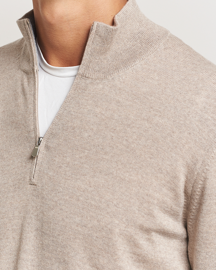 Hombres | Jerséis y prendas de punto | Gran Sasso | Merino Fashion Fit Half Zip Light Beige