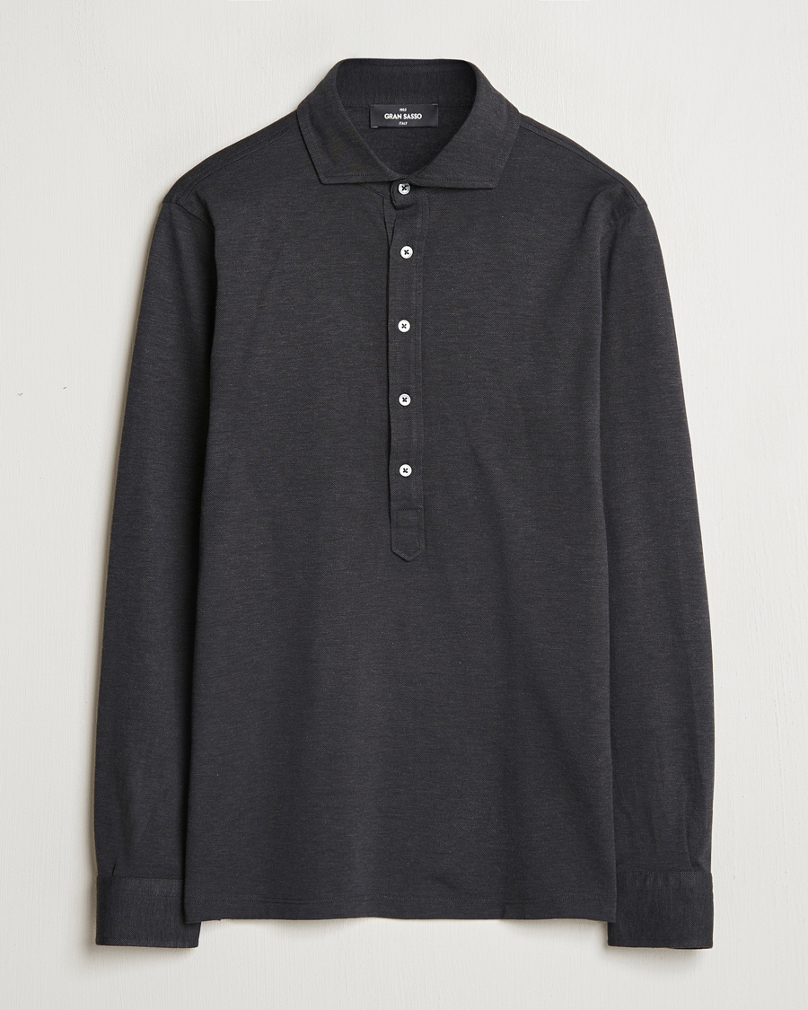Hombres | Camisas | Gran Sasso | Brushed Cotton Popover Shirt Black