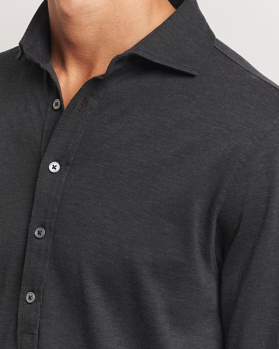 Hombres | Camisas | Gran Sasso | Brushed Cotton Popover Shirt Black