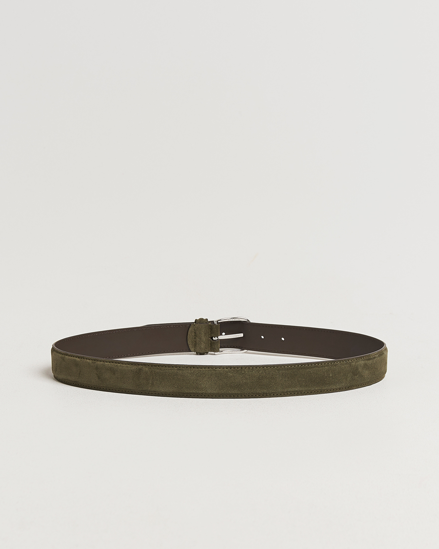 Hombres | Cinturones | Anderson's | Suede 3,5 cm Belt Green