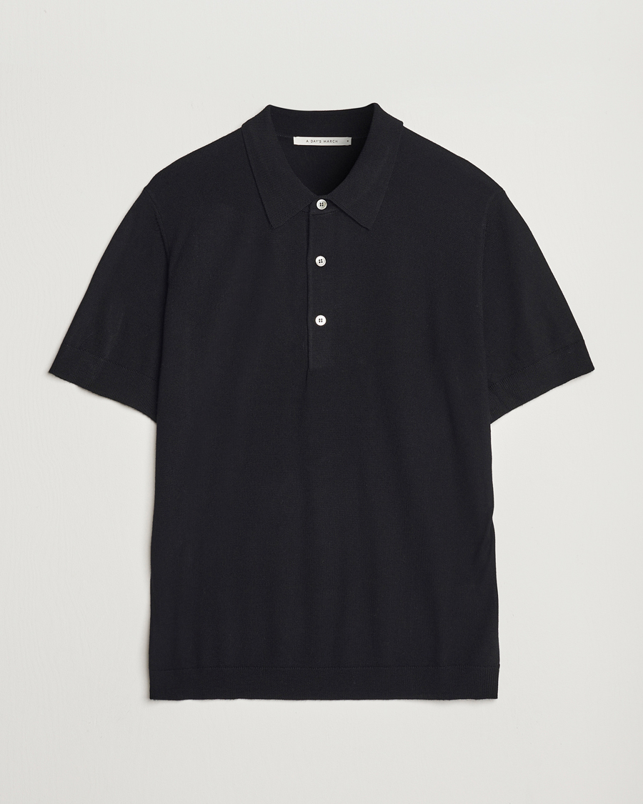 Hombres | Polos | A Day's March | Rosehall Short Sleeve Merino Polo Black