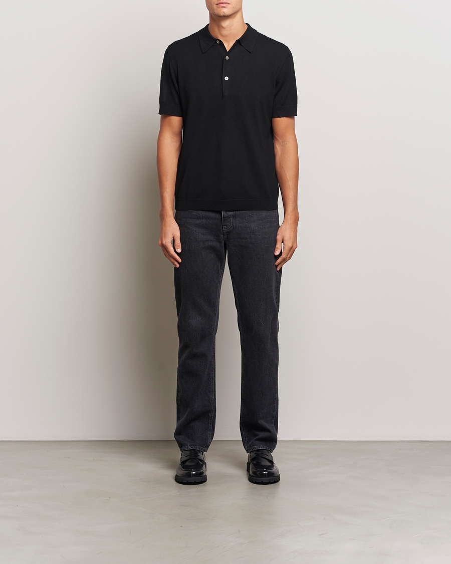 Hombres | Polos | A Day's March | Rosehall Short Sleeve Merino Polo Black
