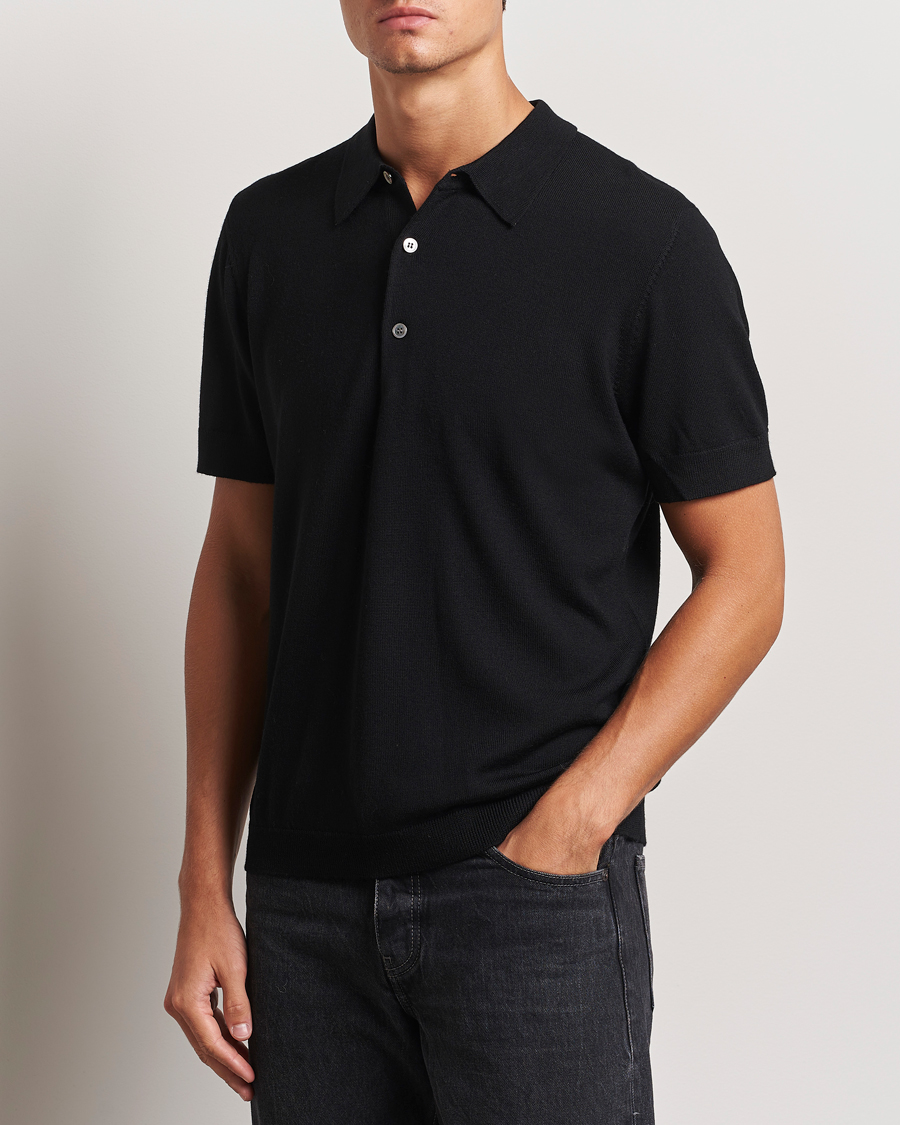 Hombres | Polos | A Day's March | Rosehall Short Sleeve Merino Polo Black