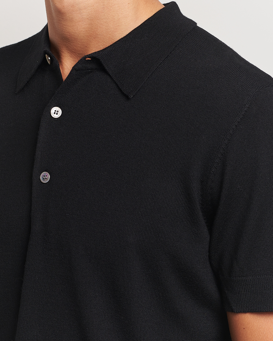 Hombres | Polos | A Day's March | Rosehall Short Sleeve Merino Polo Black