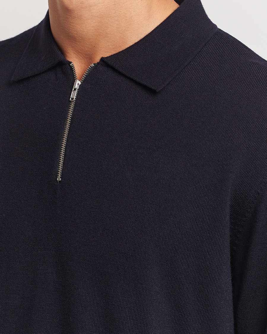 Hombres | Jerséis y prendas de punto | A Day's March | Thompson Merino Half-Zip Polo Navy
