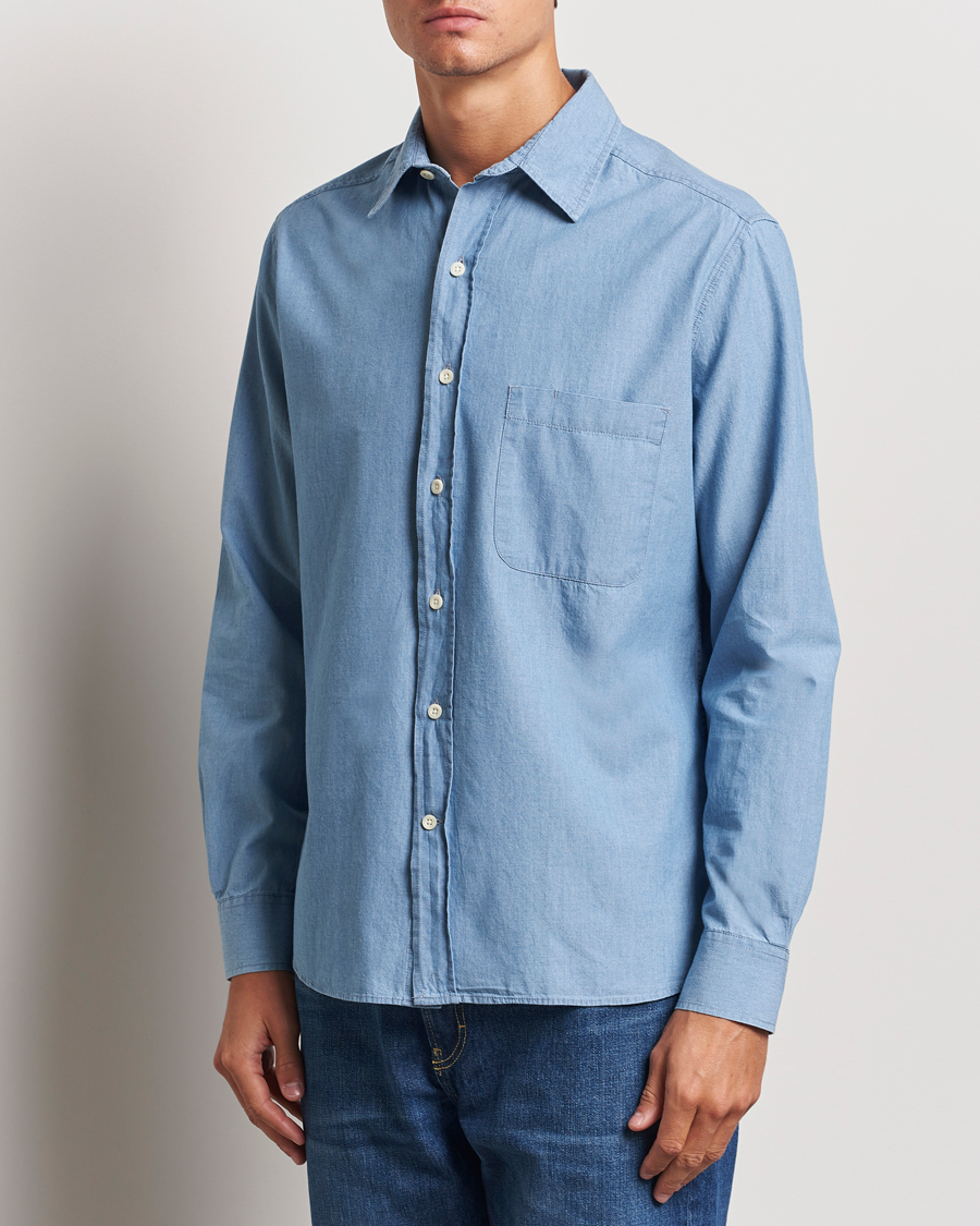 Hombres | Camisas | A Day's March | Will Chambray Shirt Light Blue