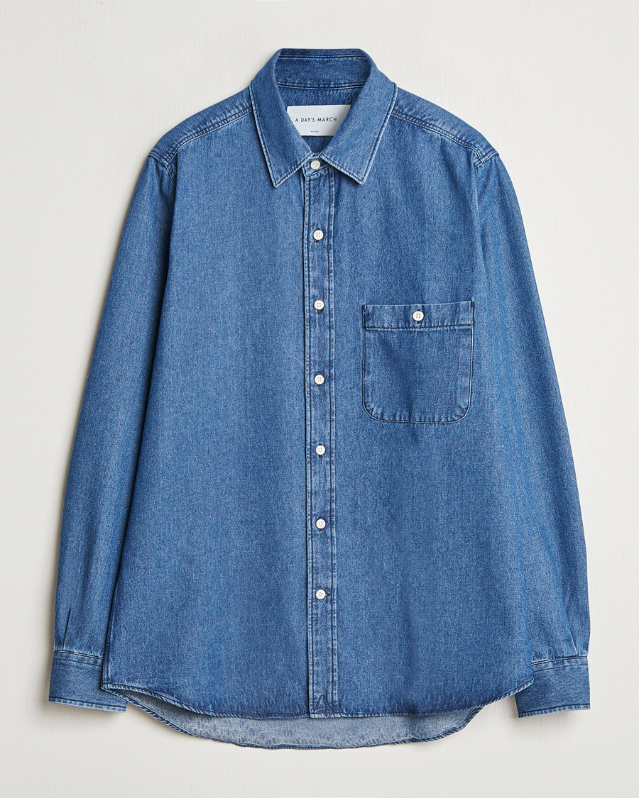 Hombres | Camisas | A Day's March | Mason Sturdy Denim Shirt Indigo Blue