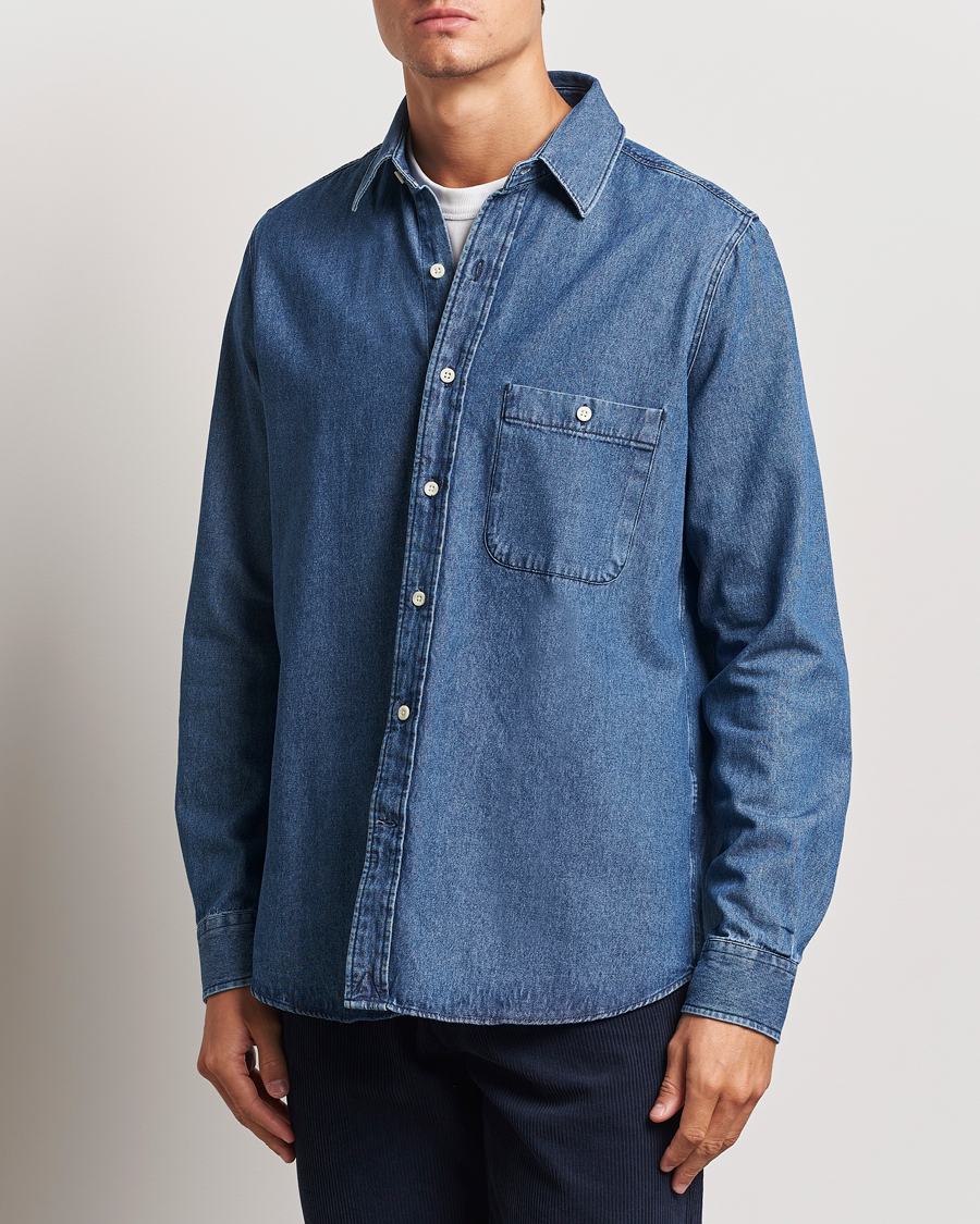 Hombres | Camisas | A Day's March | Mason Sturdy Denim Shirt Indigo Blue