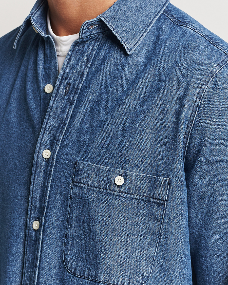 Hombres | Camisas | A Day's March | Mason Sturdy Denim Shirt Indigo Blue