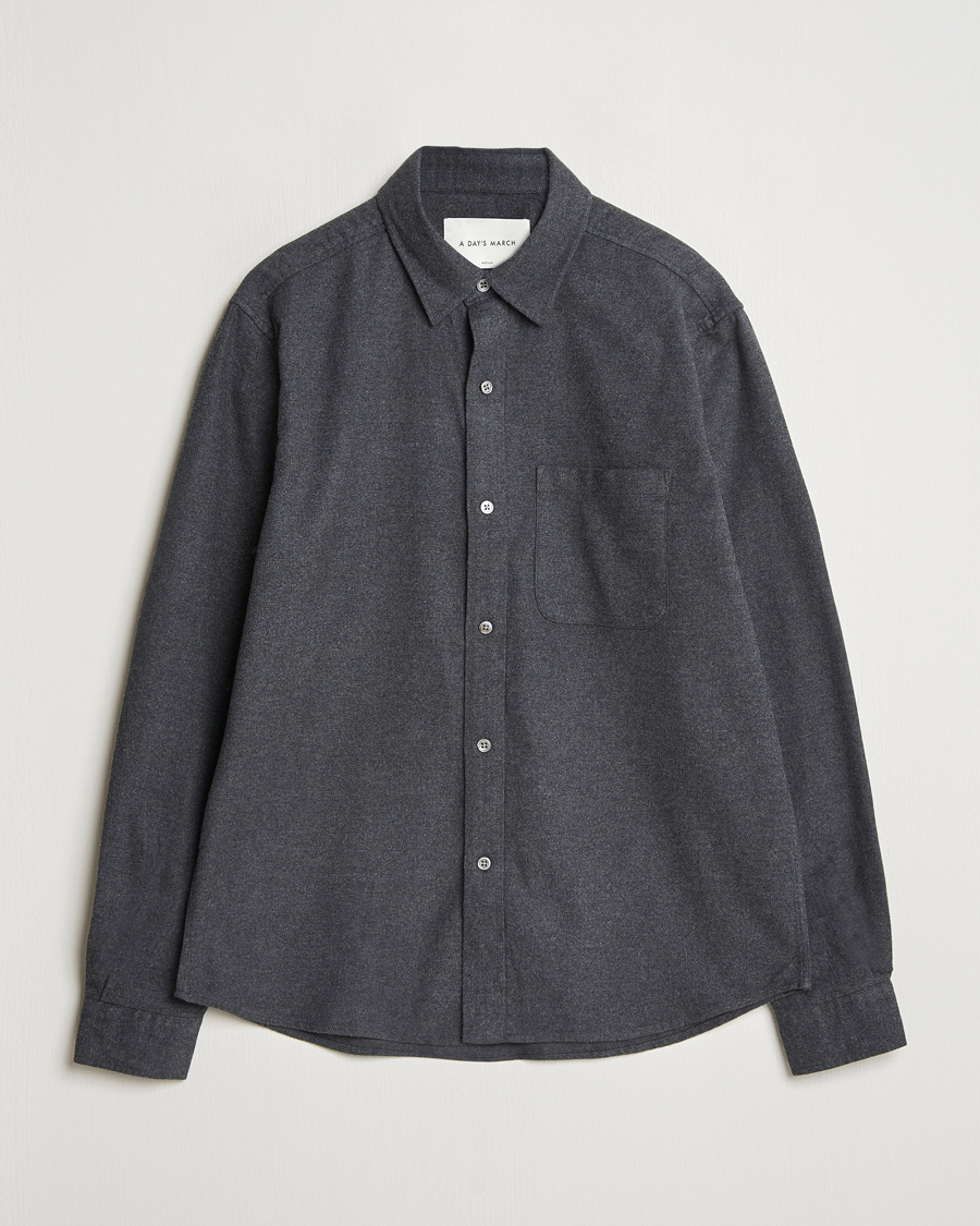 Hombres | Camisas | A Day's March | Newark Flannel Shirt Charcoal