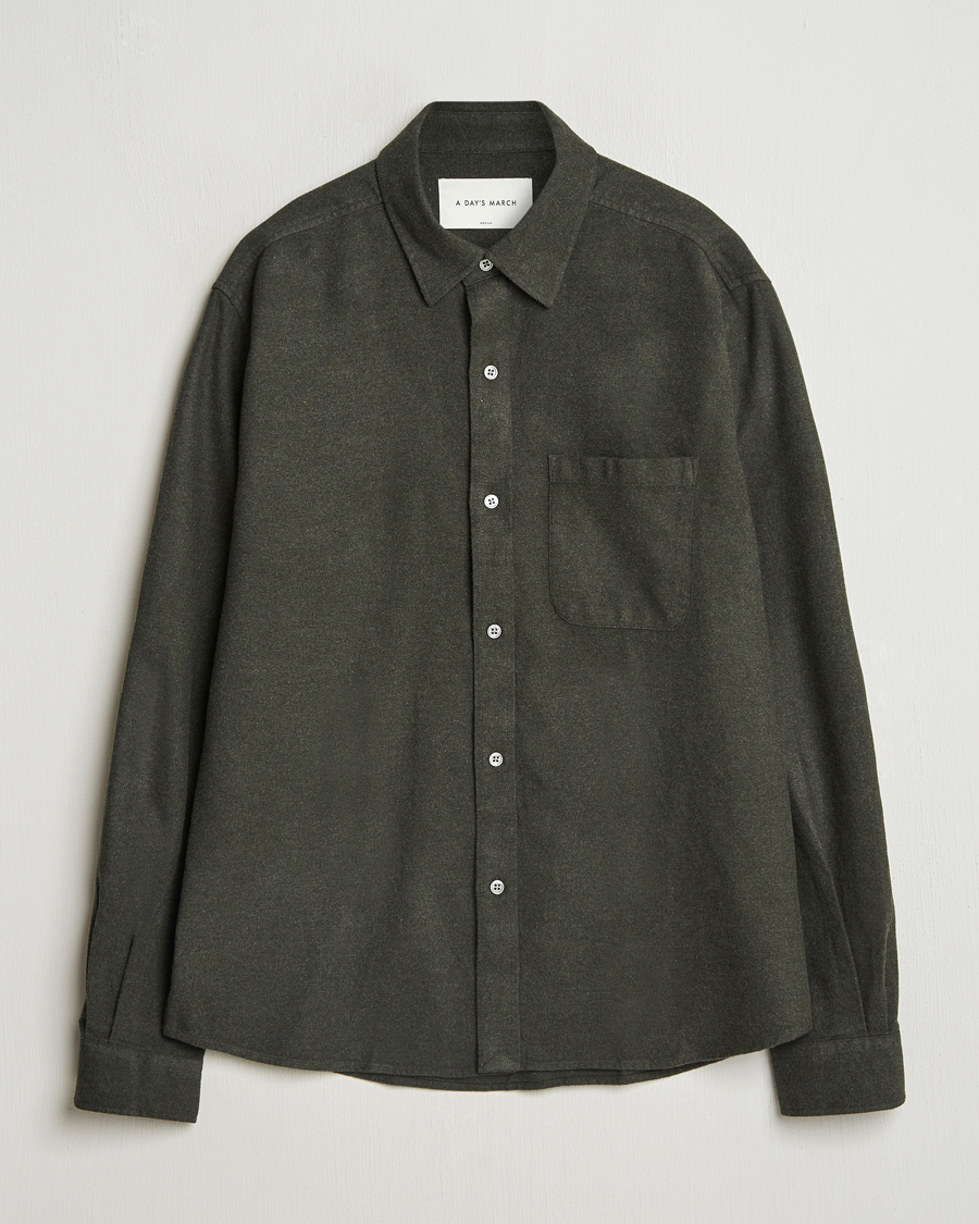 Hombres | Camisas | A Day's March | Newark Flannel Shirt Dark Green