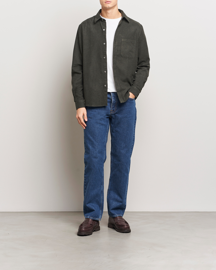 Hombres | Camisas | A Day's March | Newark Flannel Shirt Dark Green