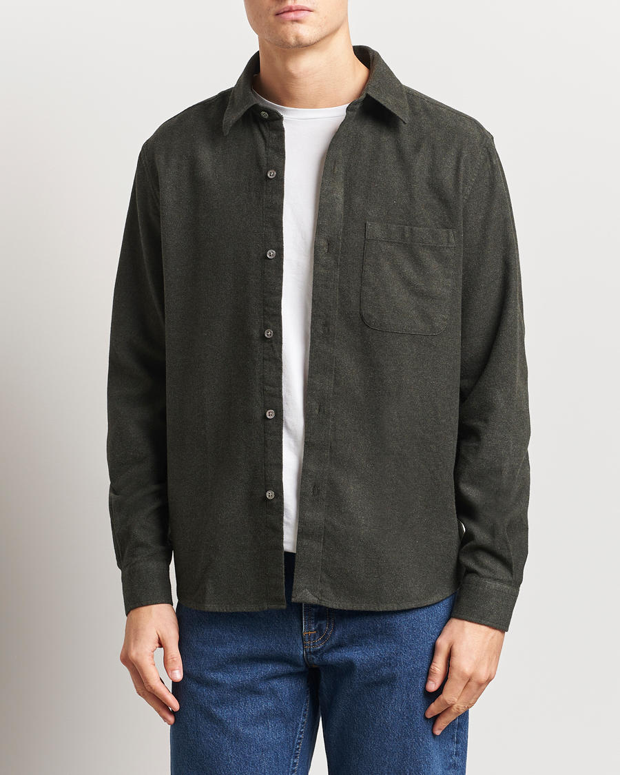 Hombres | Camisas | A Day's March | Newark Flannel Shirt Dark Green