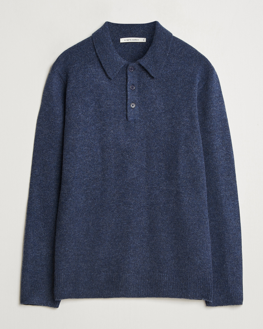 Hombres | Jerséis y prendas de punto | A Day's March | Avoch Lambswool Polo Navy Melange