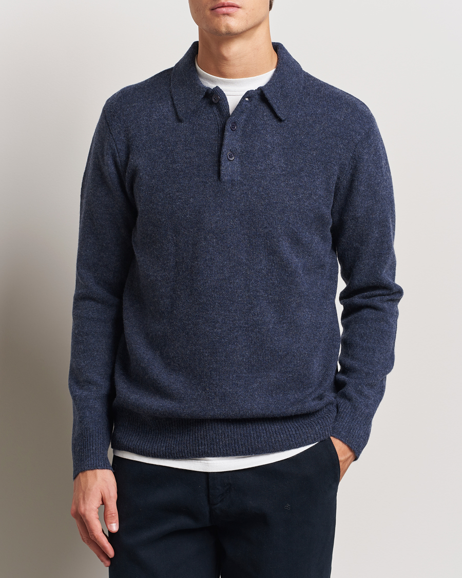Hombres | Jerséis y prendas de punto | A Day's March | Avoch Lambswool Polo Navy Melange