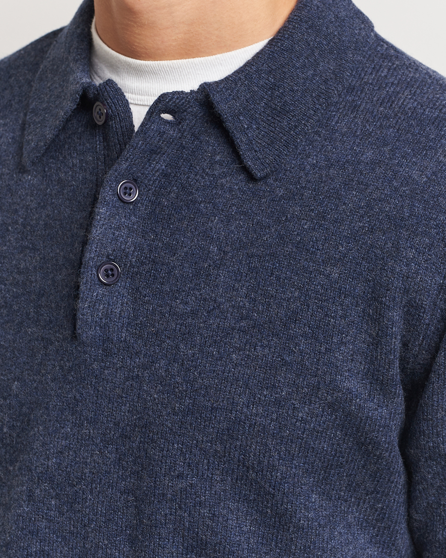 Hombres | Jerséis y prendas de punto | A Day's March | Avoch Lambswool Polo Navy Melange