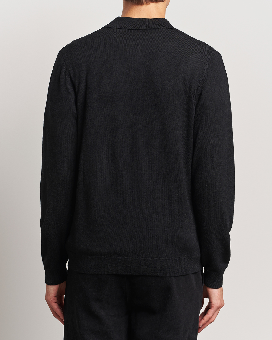 Hombres | Jerséis y prendas de punto | A Day's March | Manol Open Collar Merino Polo Black