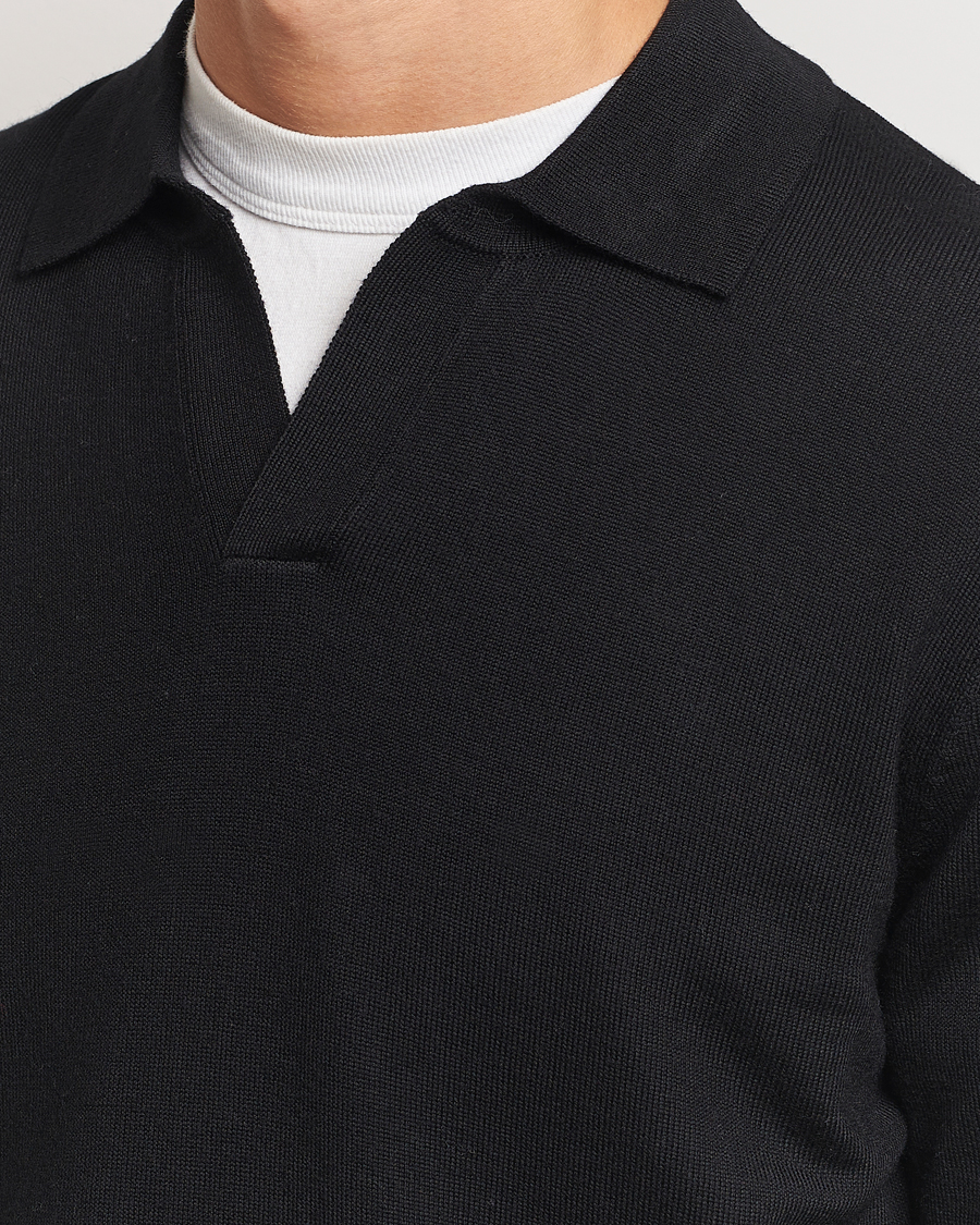 Hombres | Jerséis y prendas de punto | A Day's March | Manol Open Collar Merino Polo Black