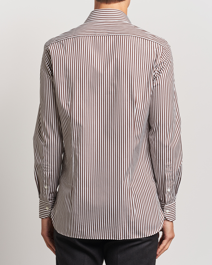 Hombres | Camisas | 100Hands | Striped Cut Away Cotton Shirt Brown