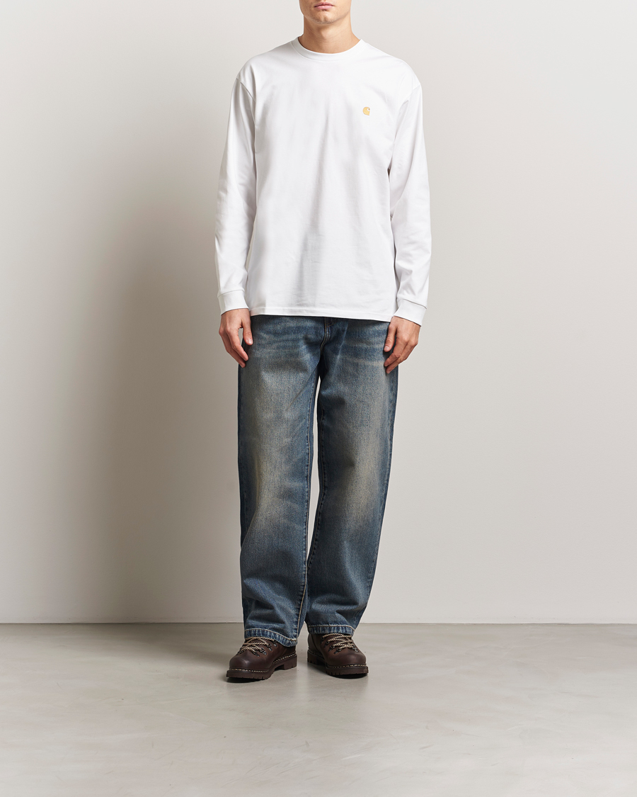 Hombres | Camisetas | Carhartt WIP | Chase Combed Cotton Long Sleeve T-Shirt White/Gold