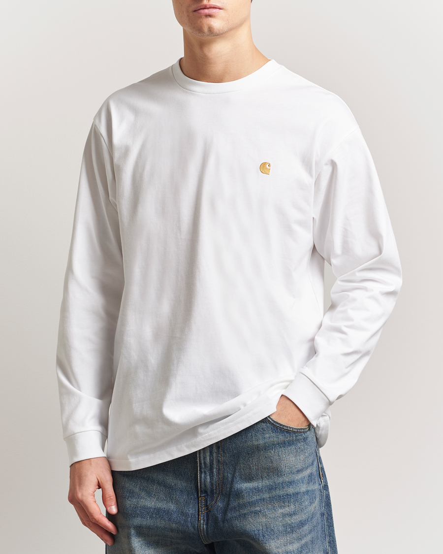 Hombres | Camisetas | Carhartt WIP | Chase Combed Cotton Long Sleeve T-Shirt White/Gold
